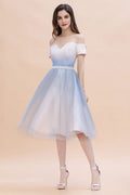 Robe de soirée courte mini à épaules dénudées et décolleté en cœur dégradé, coupe trapèze