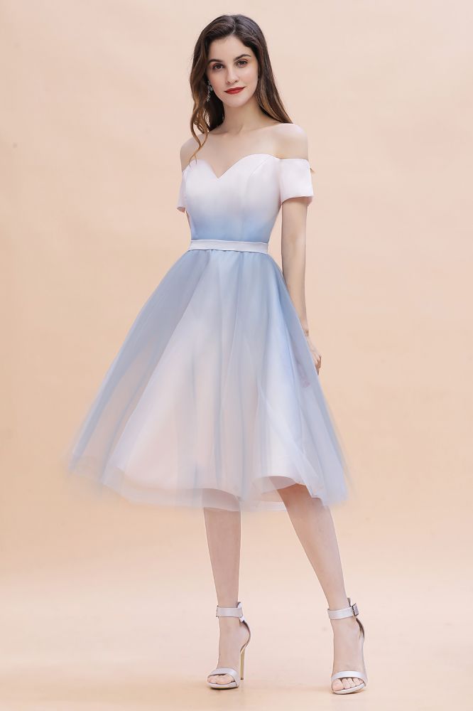 Robe de soirée courte mini à épaules dénudées et décolleté en cœur dégradé, coupe trapèze