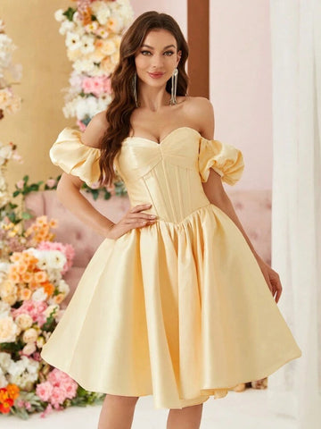 Prom Dresses With Puffy Sleeves Homecoming Dress VMH117