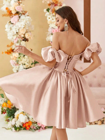 Prom Dresses With Puffy Sleeves Homecoming Dress VMH117
