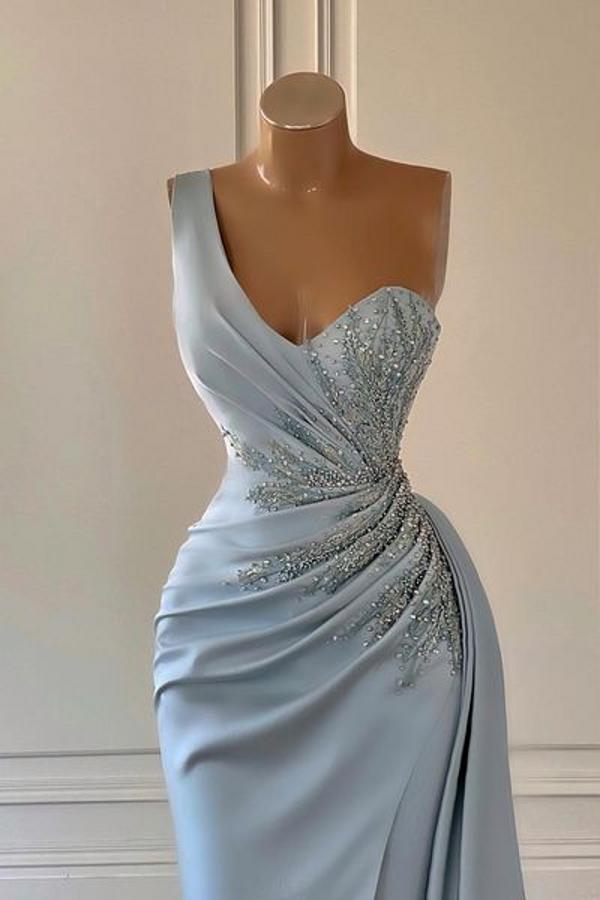 Robe de bal bleue asymétrique à plis sirène