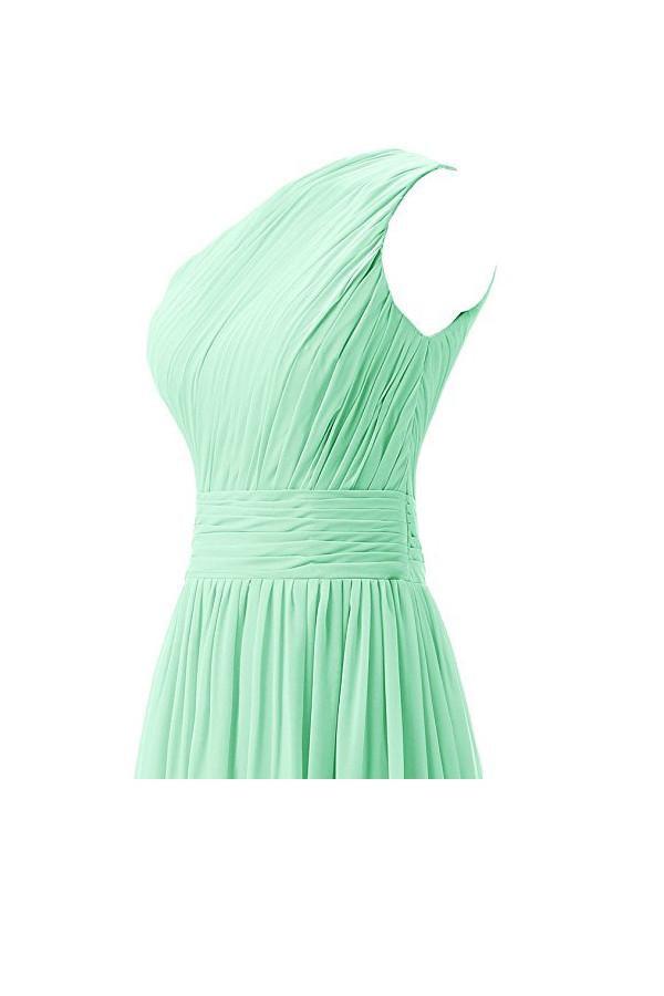 Vestido de dama de honor de un solo hombro, vestido de noche de gasa para baile de graduación BD008
