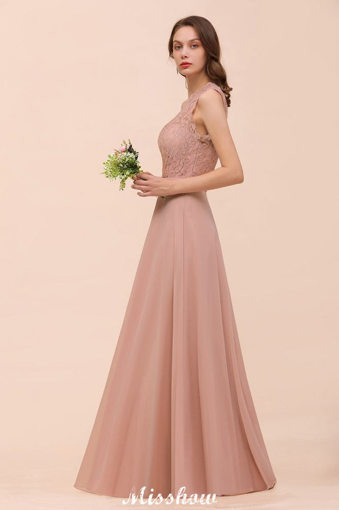 Vestido de dama de honor de gasa con un solo hombro, color rosa empolvado, ideal para invitadas de boda.