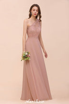Vestido de dama de honor de gasa con un solo hombro, color rosa empolvado, ideal para invitadas de boda.