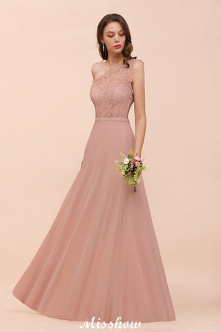 Robe de demoiselle d'honneur asymétrique en mousseline rose poudré, robe d'invitée de mariage pour la mariée