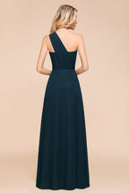 Robe de demoiselle d'honneur asymétrique longue jusqu'au sol, coupe trapèze, en mousseline, pour mariage