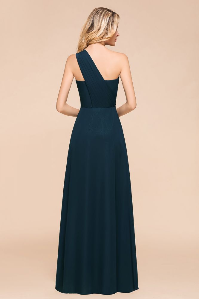 Vestido de dama de honor largo hasta el suelo con un solo hombro, corte en A, de gasa, ideal para bodas y fiestas.