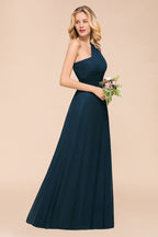 Robe de demoiselle d'honneur asymétrique longue jusqu'au sol, coupe trapèze, en mousseline, pour mariage