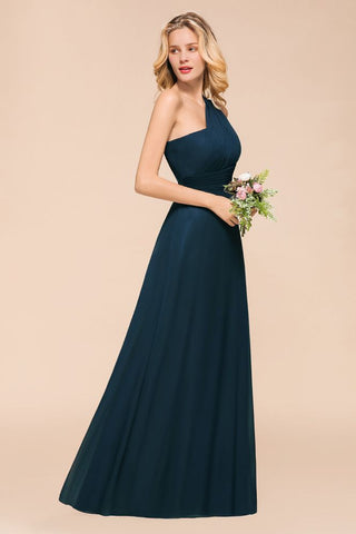 Vestido de dama de honor largo hasta el suelo con un solo hombro, corte en A, de gasa, ideal para bodas y fiestas.