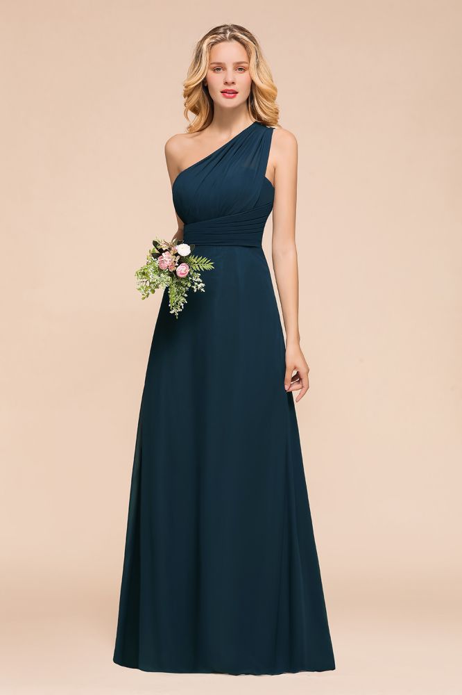 Robe de demoiselle d'honneur asymétrique longue jusqu'au sol, coupe trapèze, en mousseline, pour mariage