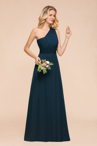 Vestido de dama de honor largo hasta el suelo con un solo hombro, corte en A, de gasa, ideal para bodas y fiestas.