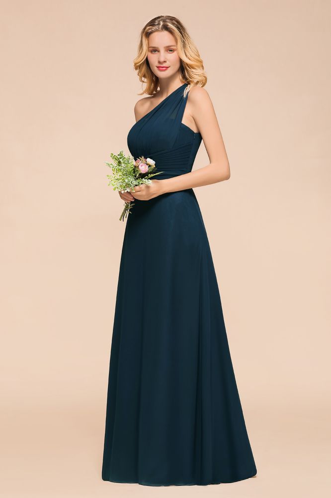 Robe de demoiselle d'honneur asymétrique longue jusqu'au sol, coupe trapèze, en mousseline, pour mariage