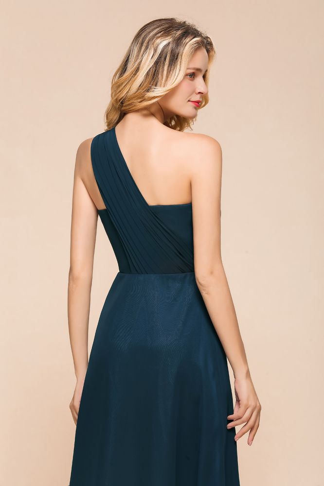 Robe de demoiselle d'honneur asymétrique longue jusqu'au sol, coupe trapèze, en mousseline, pour mariage