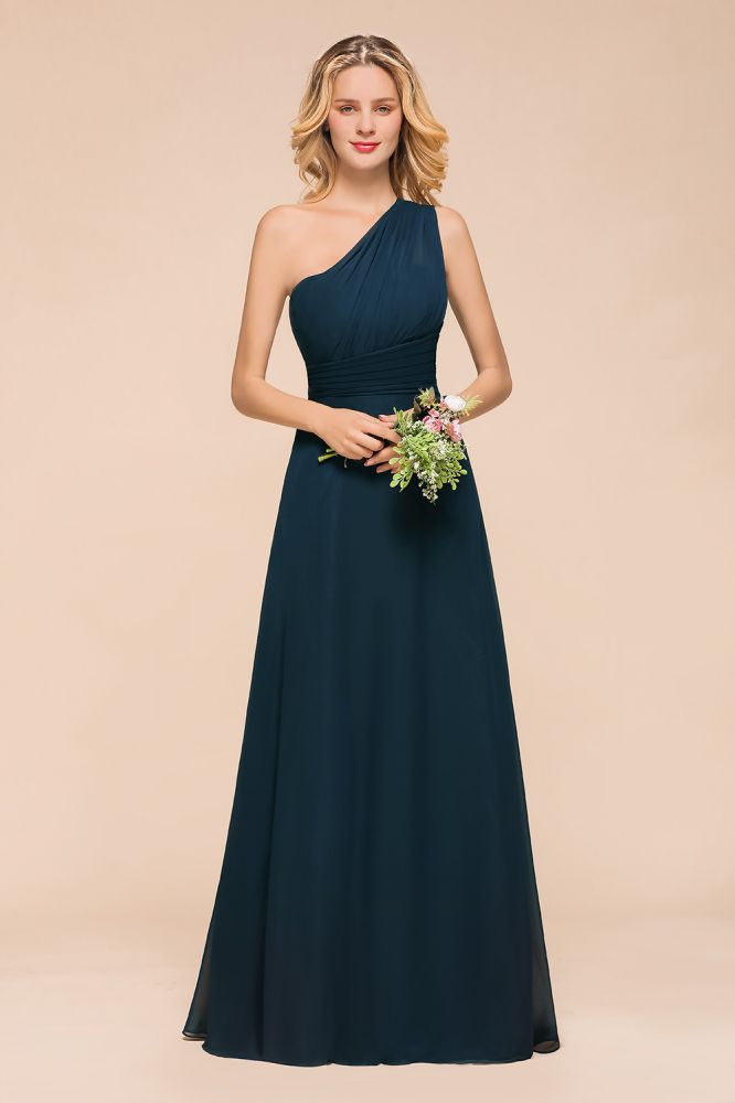 Vestido de dama de honor largo hasta el suelo con un solo hombro, corte en A, de gasa, ideal para bodas y fiestas.