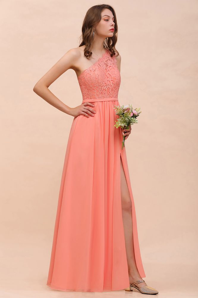 Vestido de dama de honor floral de un solo hombro con abertura lateral, vestido formal para invitada de boda con bolsillo