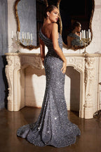Vestido largo de sirena con lentejuelas y un solo hombro para baile de graduación