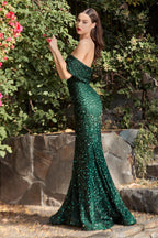 Vestido largo de sirena con lentejuelas y un solo hombro para baile de graduación
