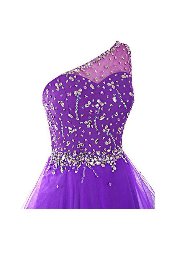 Robe de bal asymétrique en tulle ornée de perles PG065