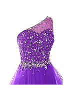 Robe de bal asymétrique en tulle ornée de perles PG065