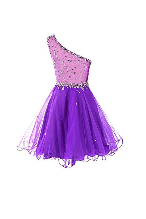 Robe de bal asymétrique en tulle ornée de perles PG065