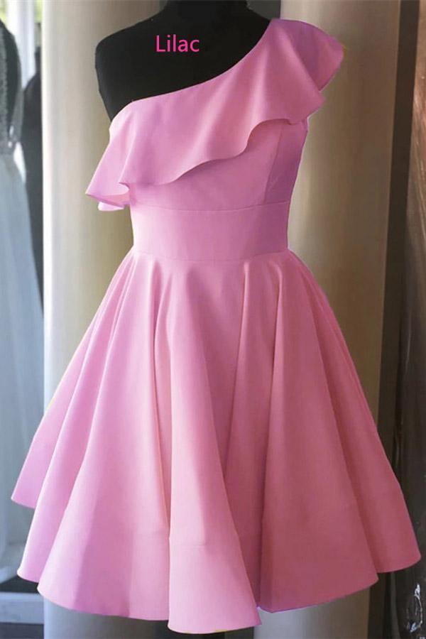 One Shoulder Ruffled Short Prom Dress Yellow Homecoming Dress PD342