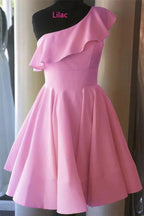 One Shoulder Ruffled Short Prom Dress Yellow Homecoming Dress PD342