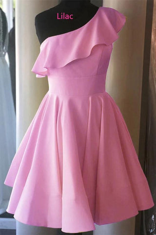 One Shoulder Ruffled Short Prom Dress Yellow Homecoming Dress PD342