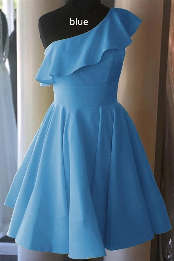 One Shoulder Ruffled Short Prom Dress Yellow Homecoming Dress PD342