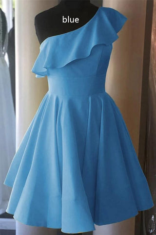 One Shoulder Ruffled Short Prom Dress Yellow Homecoming Dress PD342