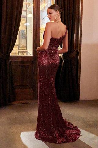 One Shoulder Sequin Long Prom Dress