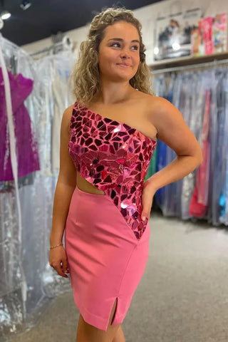 Sheath One Shoulder Homecoming Dress with Slit