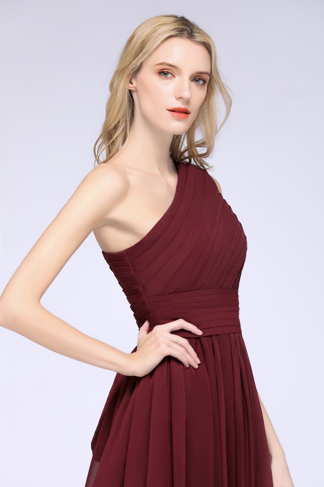 Vestido de dama de honor de un solo hombro, sin mangas, hasta la rodilla, con volantes, para fiesta formal