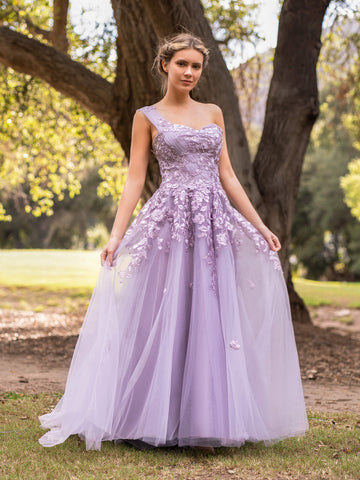 Robe de bal longue asymétrique en tulle à décolleté cœur