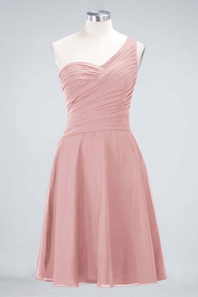 Vestido de dama de honor de un solo hombro con escote corazón y largo hasta la rodilla, con volantes y corte en A.