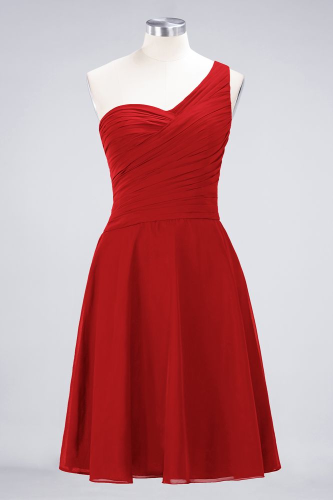 Vestido de dama de honor de un solo hombro con escote corazón y largo hasta la rodilla, con volantes y corte en A.