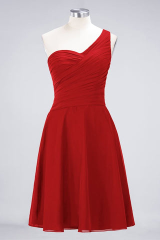 One-Shoulder Sweetheart Knee-Length Bridesmaid Dress Ruffles aline Party Dress