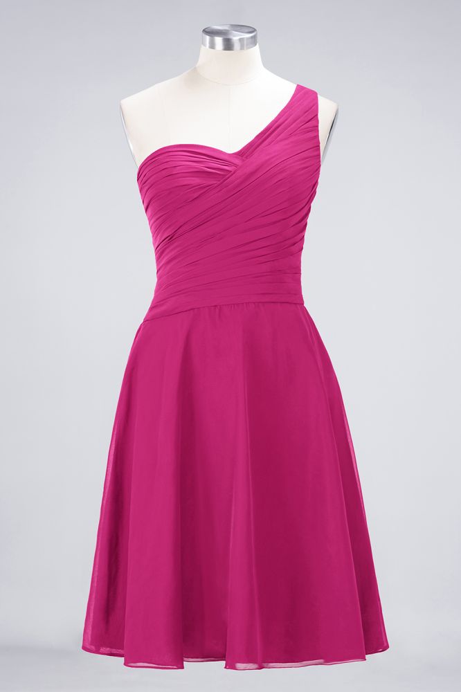 Vestido de dama de honor de un solo hombro con escote corazón y largo hasta la rodilla, con volantes y corte en A.