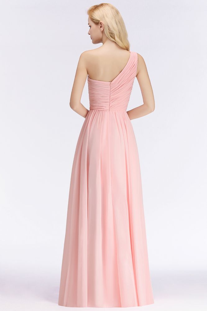 Vestido de dama de honor de gasa con escote corazón y volantes de un solo hombro