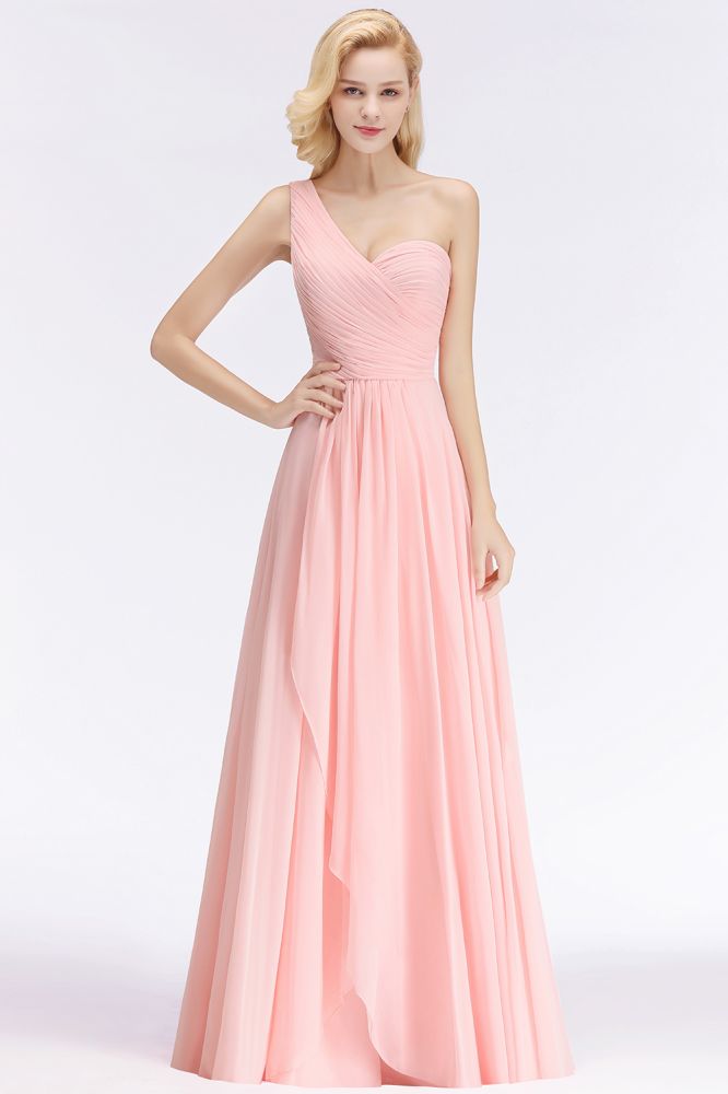 Vestido de dama de honor de gasa con escote corazón y volantes de un solo hombro