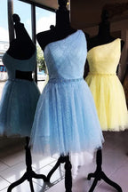 Vestido de fiesta de bienvenida amarillo chic de tul con un solo hombro, lindo vestido de graduación PD374
