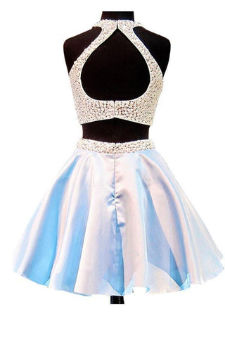 Open Back Jewel Sleeveless Homecoming Dress With Beading PG035