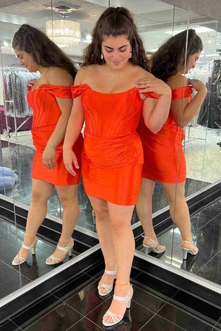 Sheath Off the Shoulder Satin Homecoming Dress