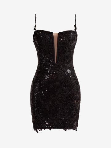 Sheath Spaghetti Straps Sequined Lace Homecoming Dress