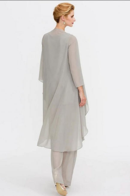 Traje pantalón de 3 piezas, vestido de madre de la novia, talla grande, largo hasta el suelo, de gasa