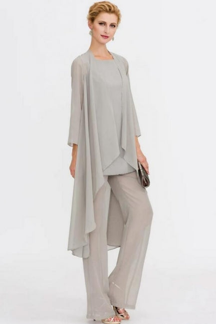 Traje pantalón de 3 piezas, vestido de madre de la novia, talla grande, largo hasta el suelo, de gasa