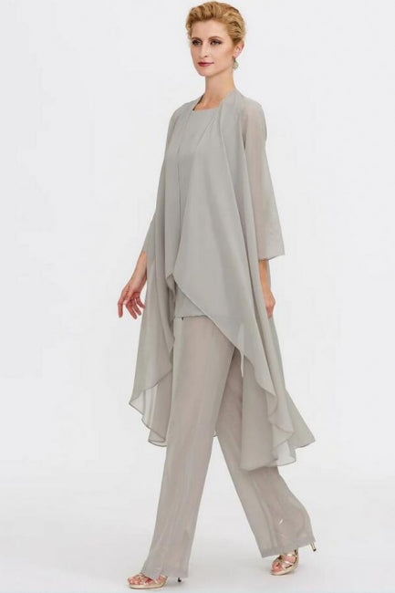 Traje pantalón de 3 piezas, vestido de madre de la novia, talla grande, largo hasta el suelo, de gasa