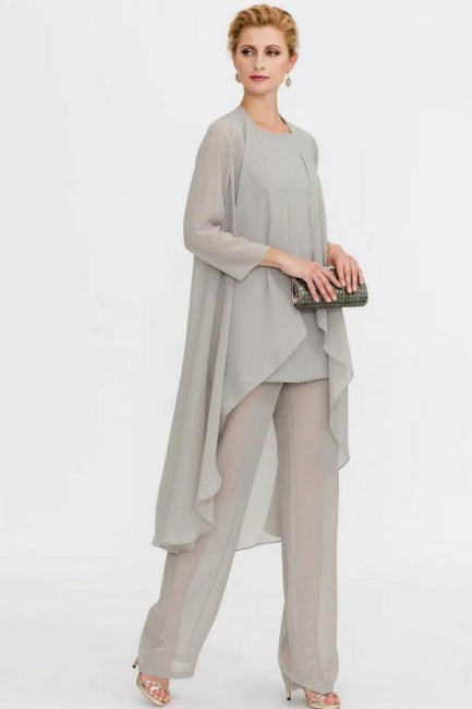 Traje pantalón de 3 piezas, vestido de madre de la novia, talla grande, largo hasta el suelo, de gasa