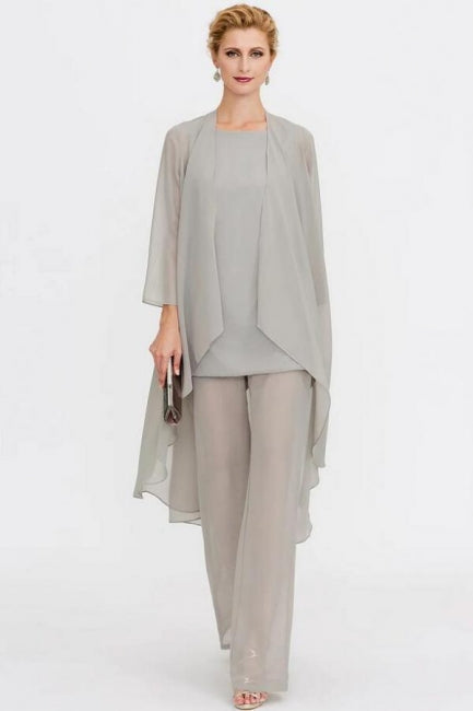 Traje pantalón de 3 piezas, vestido de madre de la novia, talla grande, largo hasta el suelo, de gasa
