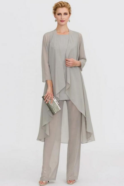 Traje pantalón de 3 piezas, vestido de madre de la novia, talla grande, largo hasta el suelo, de gasa