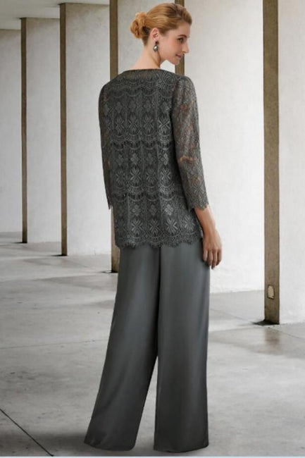 Traje pantalón de 3 piezas, vestido para la madre de la novia, talla grande con encaje